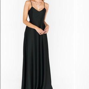 MUMU Faith Maxi Dress in Black Luxe Satin! Size Small Hemmed 5’7”